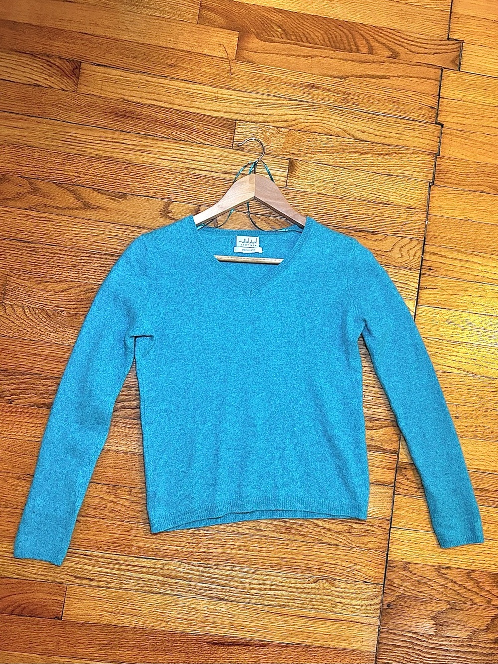 Nicole Miller NY 100% Cashmere V-Neck Sweater - Turquoise Teal Blue - Like New